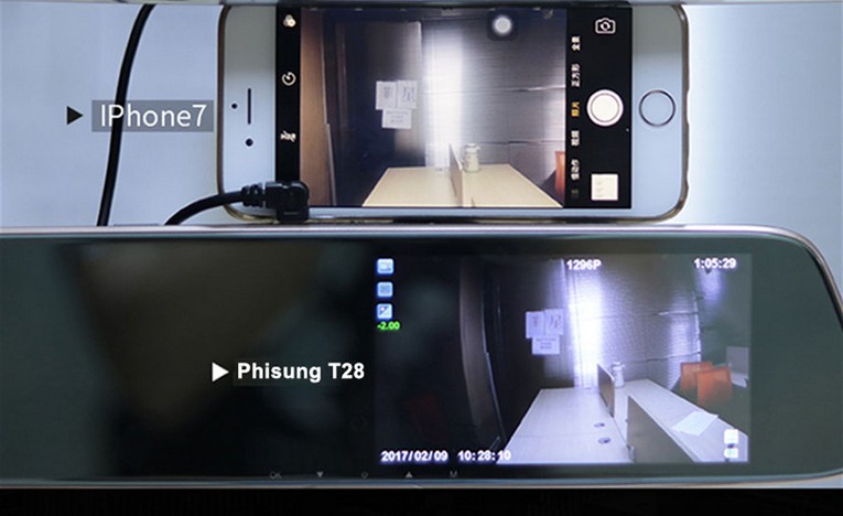 Зеркало видеорегистратор Phisung T28 съемка днем